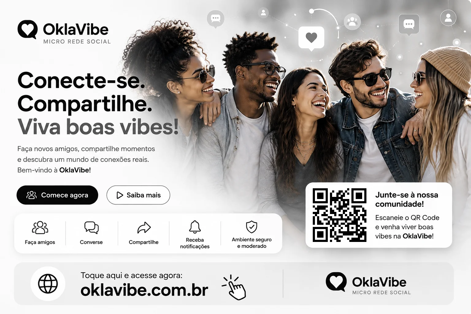 Panfleto OklaVibe - Micro Rede Social. Toque para acessar oklavibe.com.br